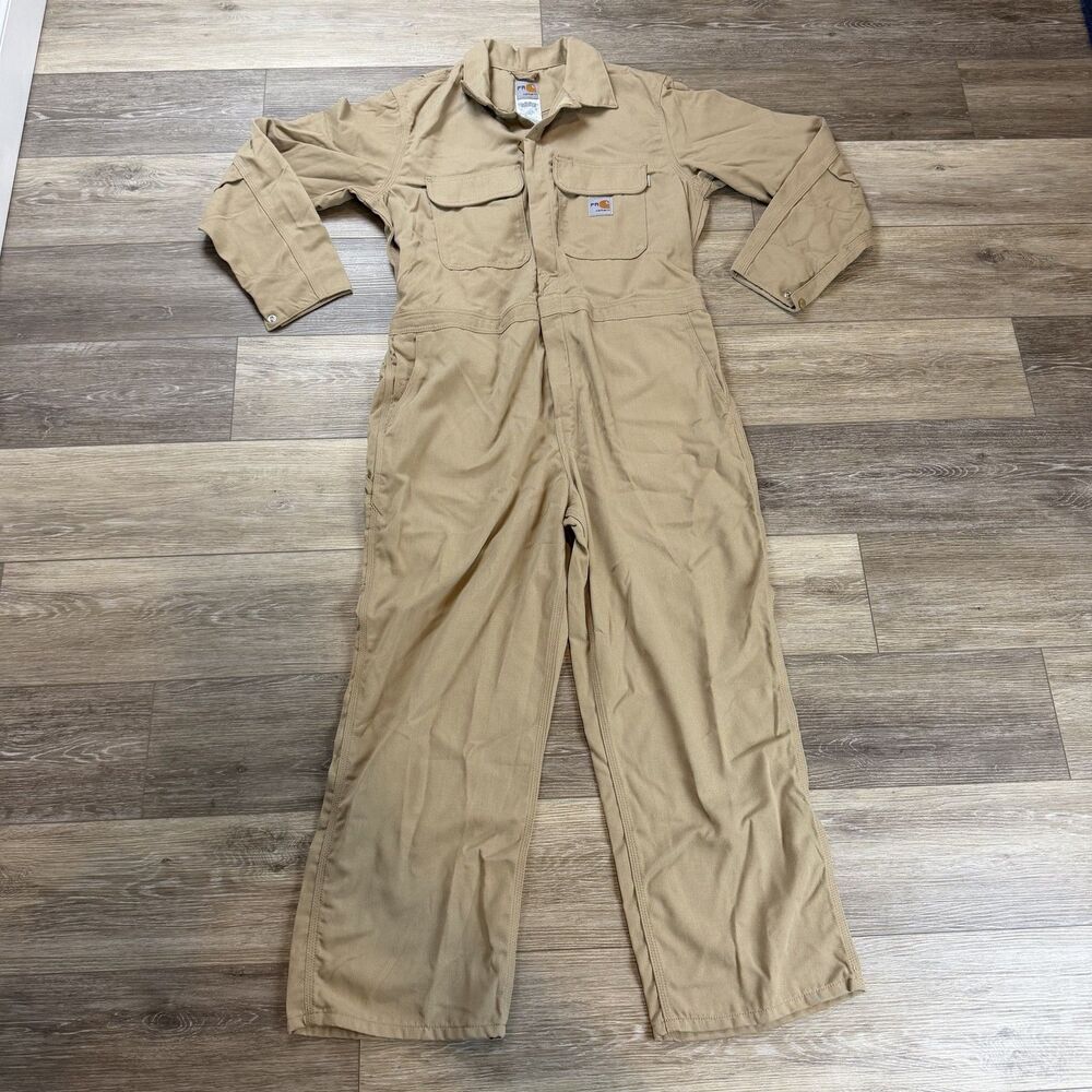 Carhartt Coveralls Mens 44 Short Beige Flame Resistant FR NFPA 2112 Mexico